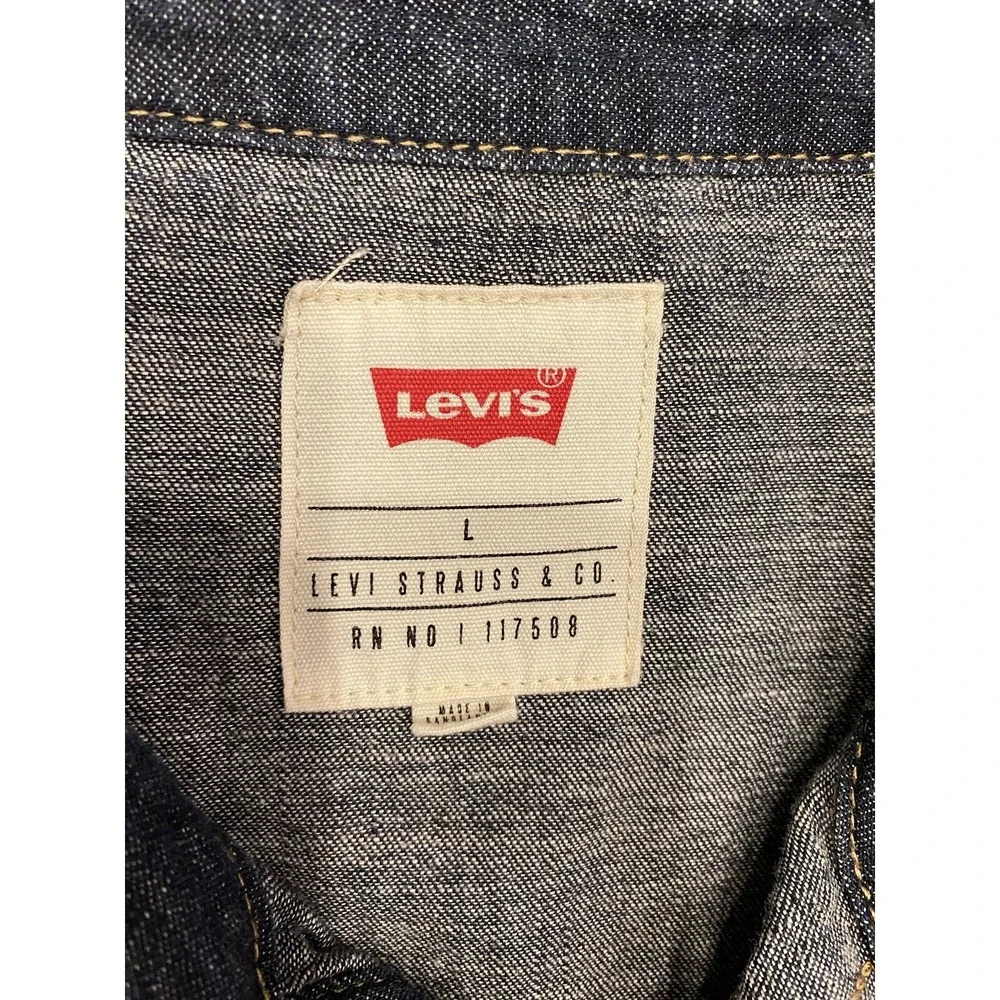 Levis Shirt Men's Large Blue Denim Pearl Snap Regular Fit Long Sleeve Jean L